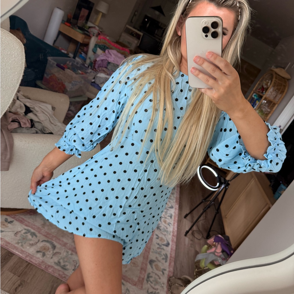 Faithfull The Brand Light Blue Polka Dot Dress